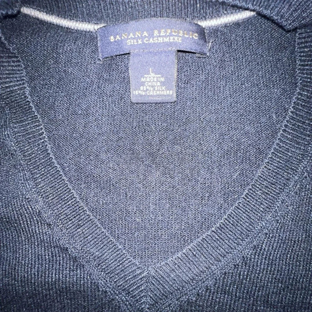 Banana Republic Silk Cashmere Sweater‎ Men's L Blue Navy V-Neck